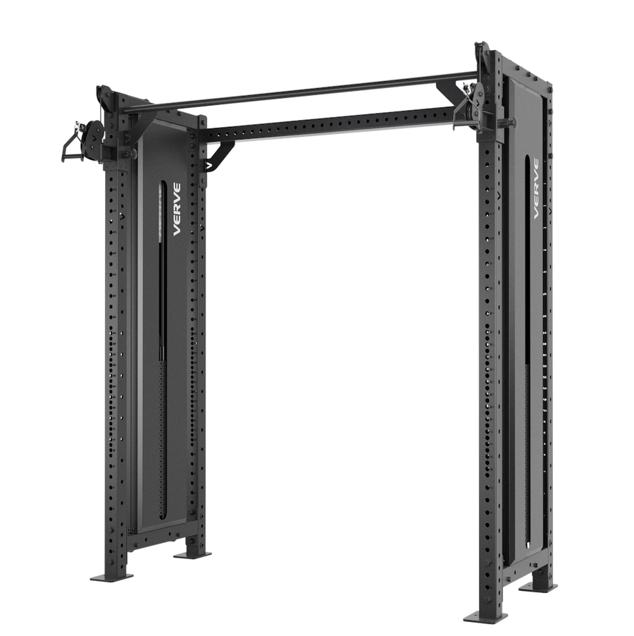 VERVE Tori Cable Crossover: two Tori cable stacks joined by a crossbeam and pull up bar