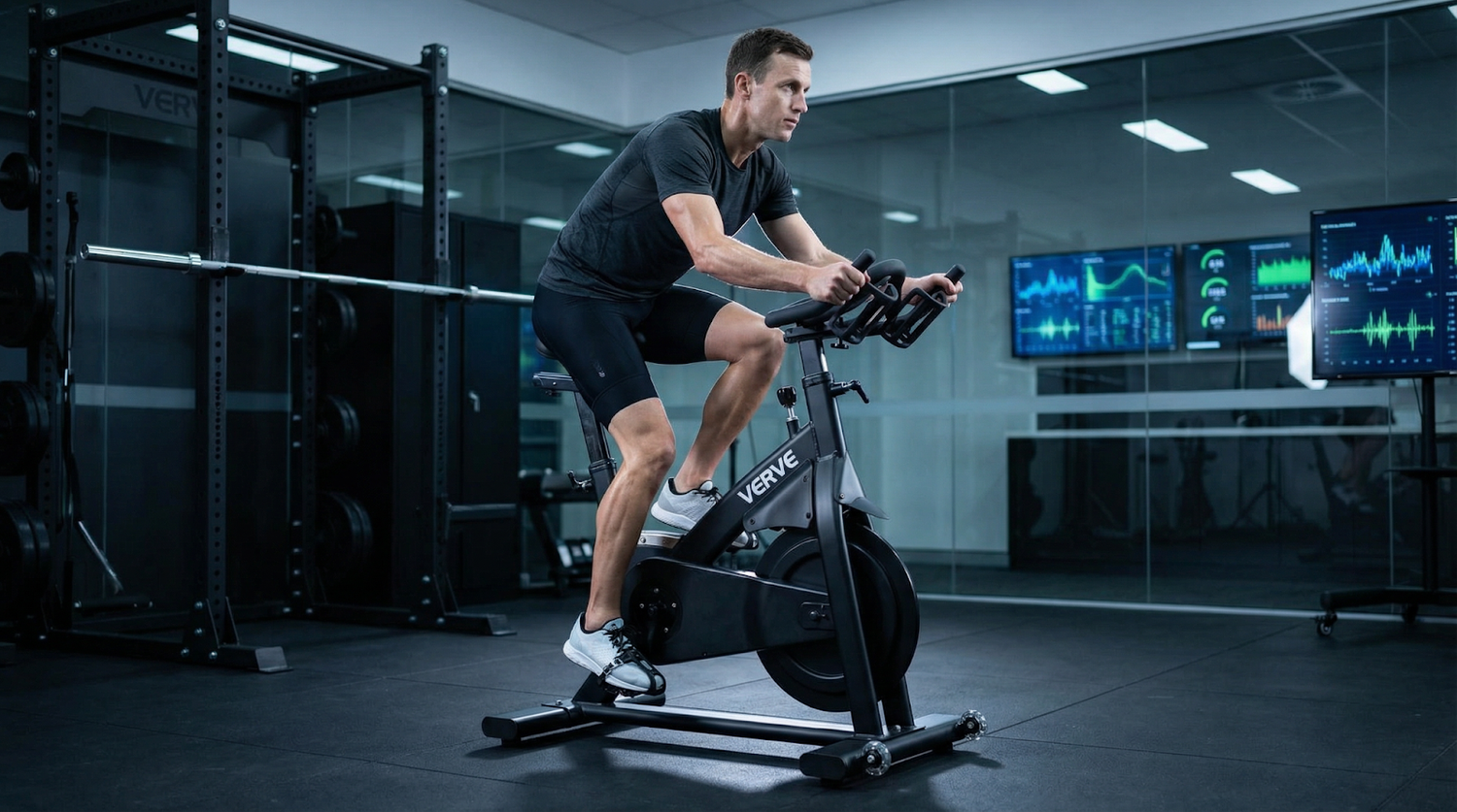Man Using Exercise Bike Indoors