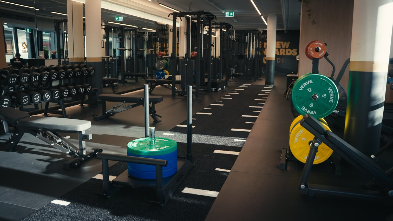Gym floor with racks, plates and flooring, VERVE fit-out