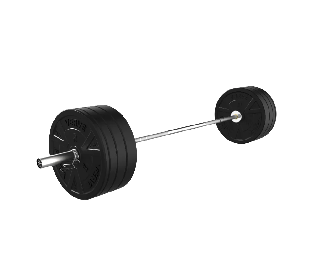 110kg Barbell & Black Bumper Weight Set (20kg Bar)