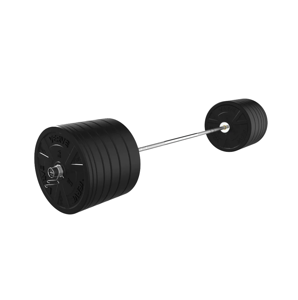 200kg Barbell & Black Bumper Weight Set (20kg Bar)