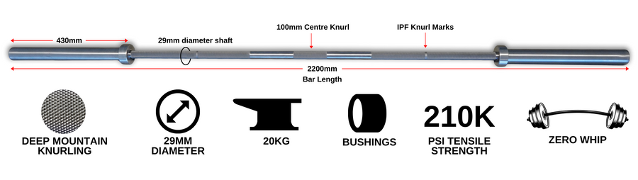 VERVE Stainless Steel Deep Knurl Power Barbell - 20kg